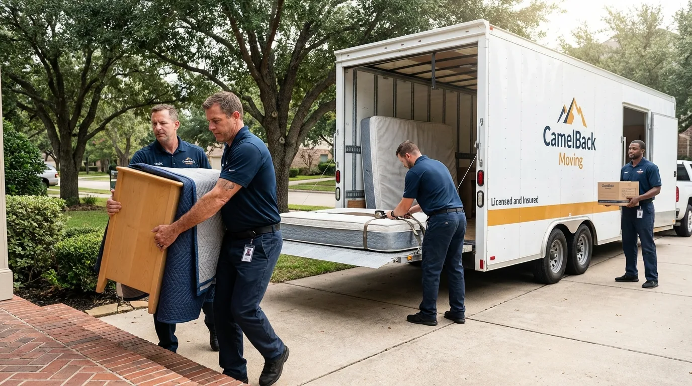 Crew loading residential truck for cross-state move from Reno, OH