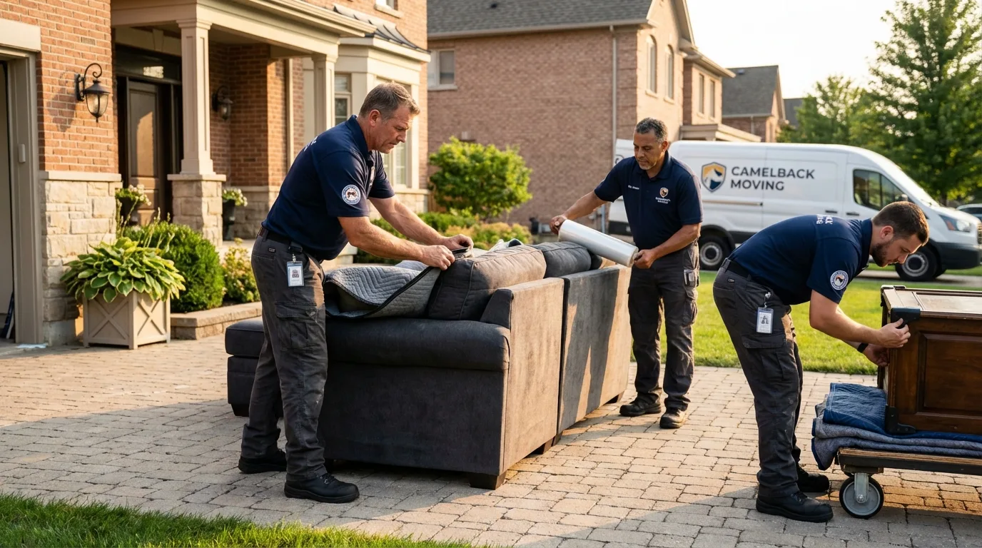 Large estate moving crew wrapping furniture in Reno, OH
