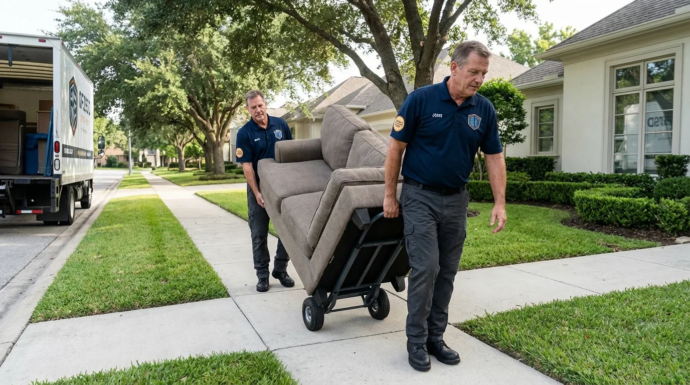 Local residential moving crew loading furniture in Reno, OH
